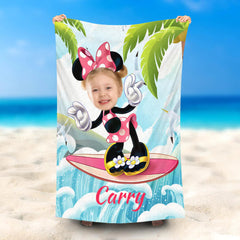 Lofaris Personalized Summer Surfing Minnie Girl Beach Towel