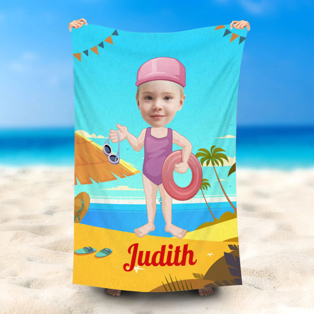 Lofaris Personalized Summer Swimming Girl Ring Beach Towel