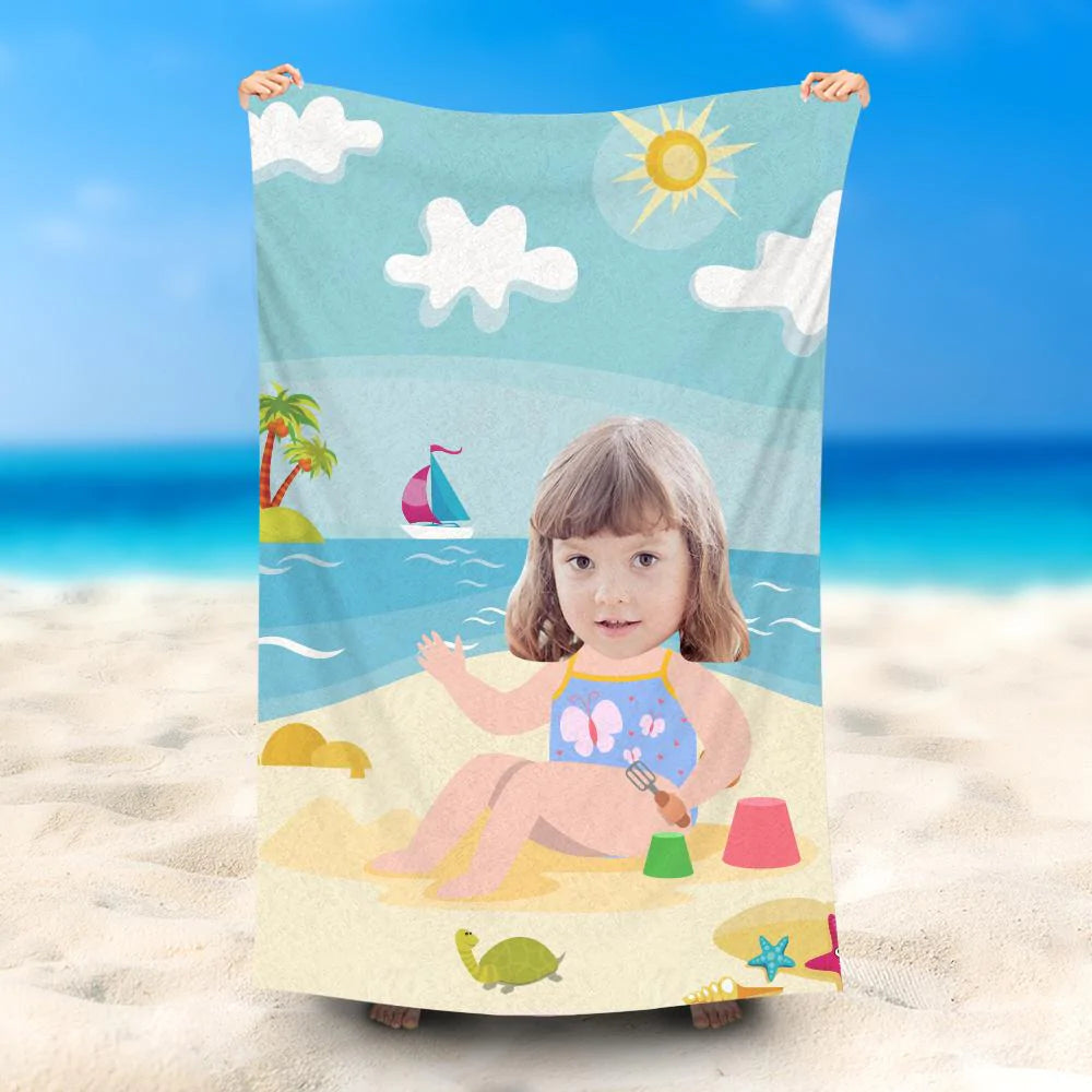 Lofaris Personalized Summer Swimming Sun Sky Girl Beach Towel