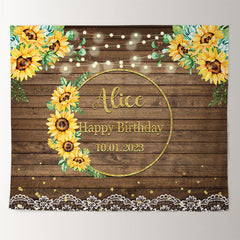 Lofaris Personalized Sunflower Wood Grain Butterfly Backdrops for Party