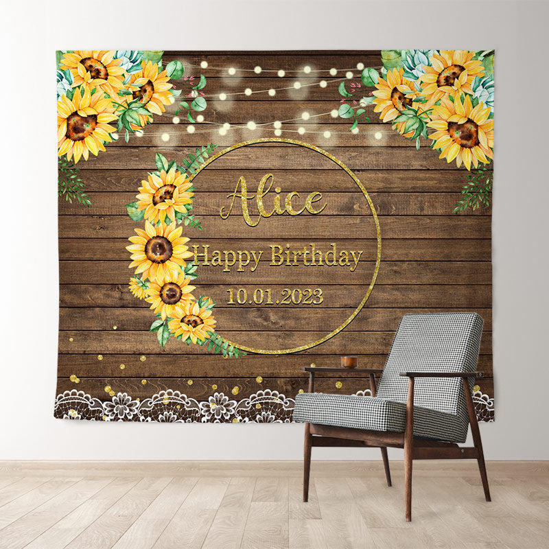 Lofaris Personalized Sunflower Wood Grain Butterfly Backdrops for Party