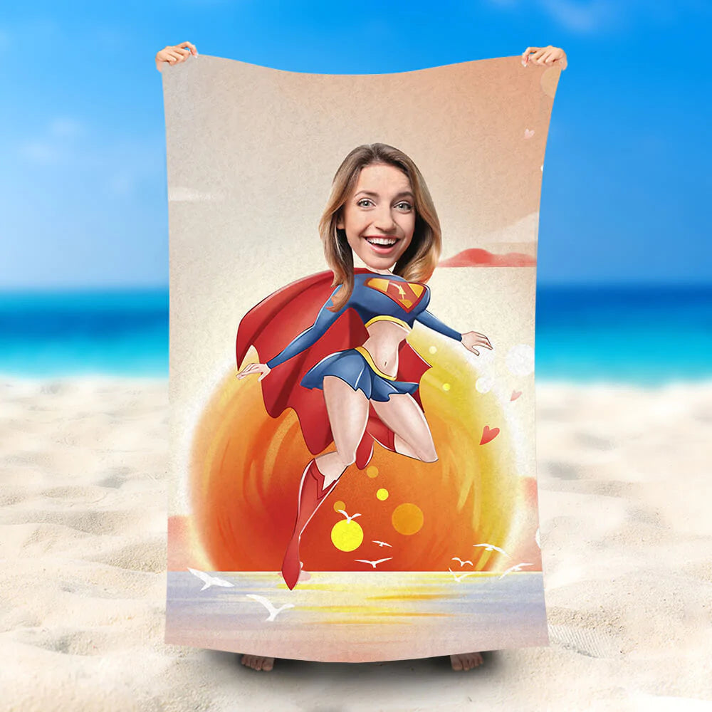 Lofaris Personalized Sunset Sexy Superwoman Beach Towel With Name