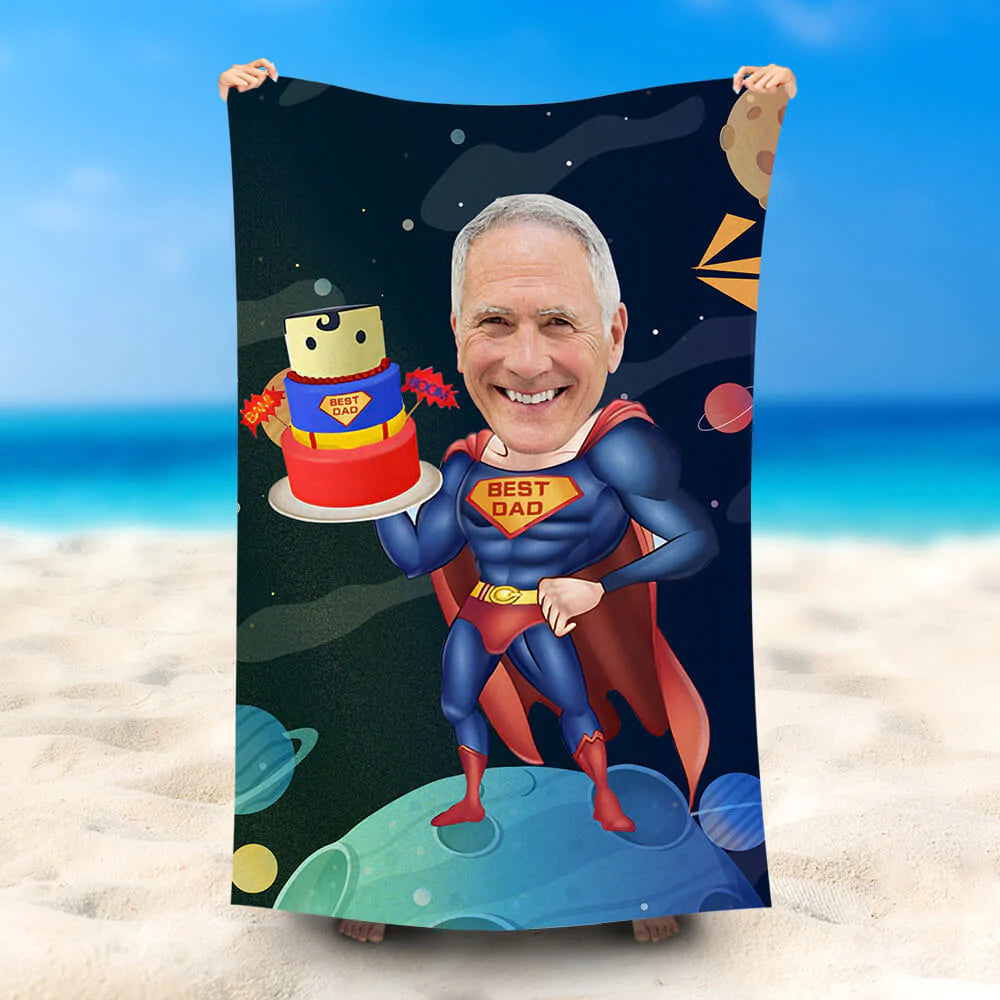 Lofaris Personalized Super Daddy With Cake Cool Beach Towel