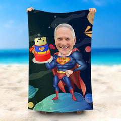 Lofaris Personalized Super Daddy With Cake Cool Beach Towel