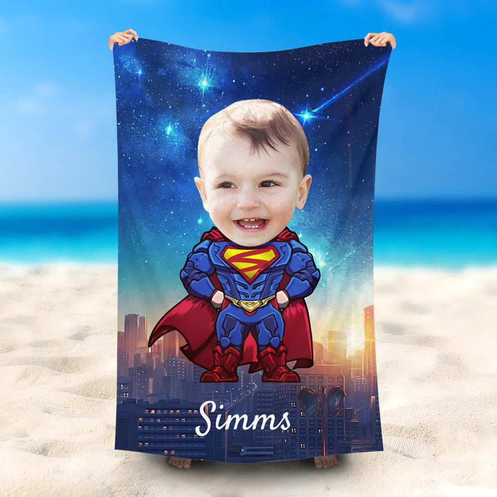 Lofaris Personalized Superboy Name Star Sky City Beach Towel