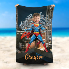 Lofaris Personalized Superboy Night City Beach Towel With Name