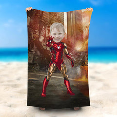 Lofaris Personalized Superhero Ironman Beach Towel For Boy