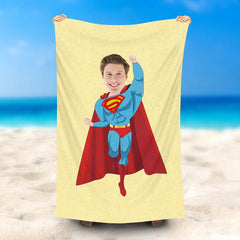 Lofaris Personalized Superman Yellow Beach Towel With Photo