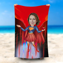 Lofaris Personalized Superwoman Red Cloak Summer Towel Beach