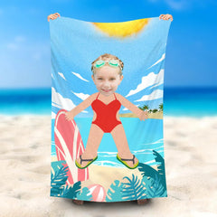 Lofaris Personalized Surf Board Sky Sun Leaf Girl Beach Towel