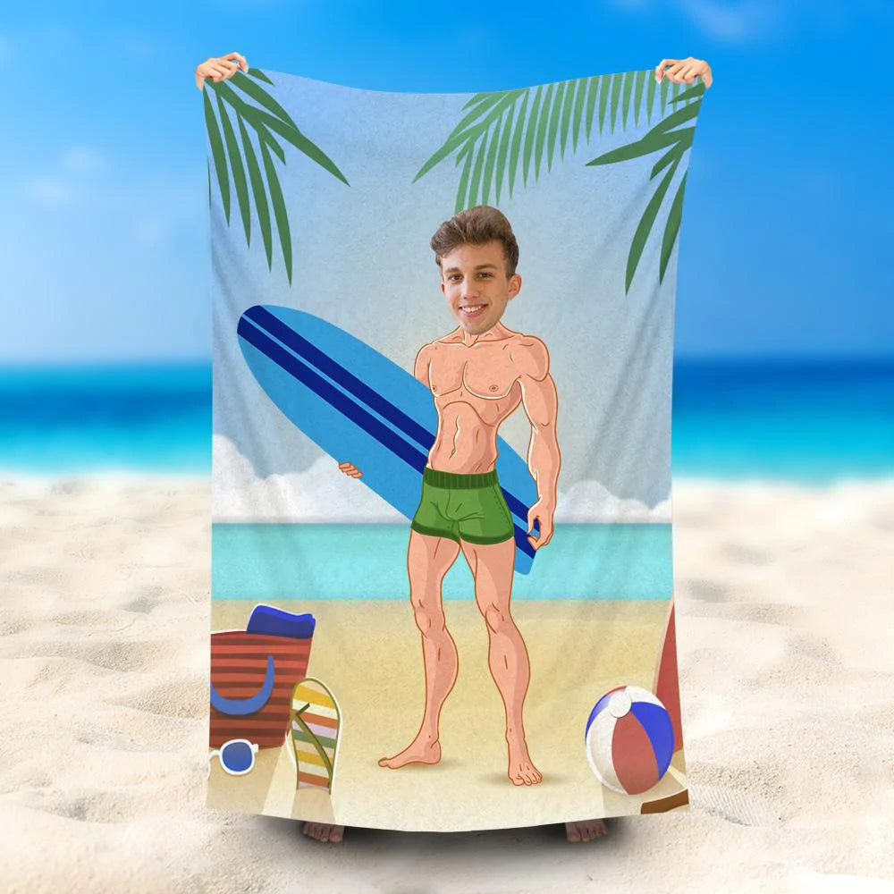 Lofaris Personalized Surfing Muscular Man Beach Towels