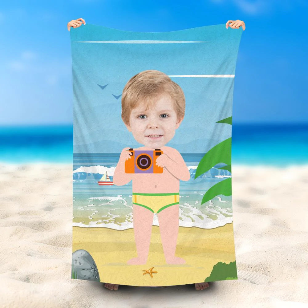 Lofaris Personalized Swimming Camera Leaves Cute Beach Towel