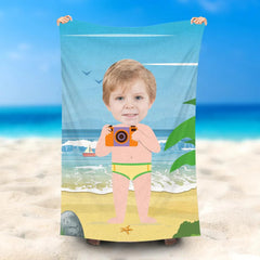 Lofaris Personalized Swimming Camera Leaves Cute Beach Towel