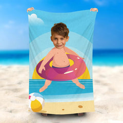 Lofaris Personalized Swimming Ring Boy Photo Beach Towel