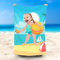 Lofaris Personalized Swimsuit Girl Hold Ball Sky Beach Towel