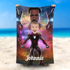 Lofaris Personalized Tony Stark Ironboy Beach Towel With Face