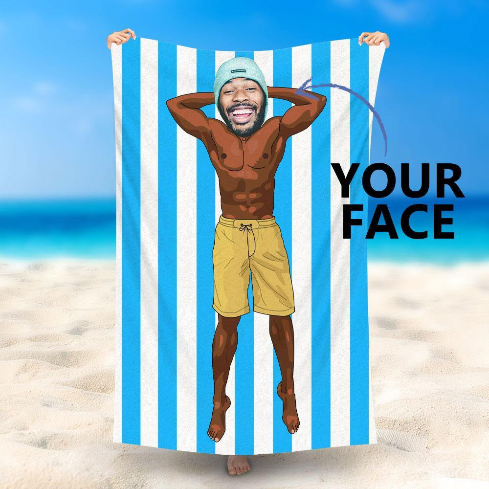 Lofaris Personalized Towel Funny Guy Beach With Photo