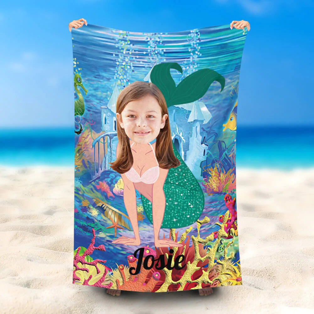 Lofaris Personalized Undersea Mermaid Girls Beach Towel