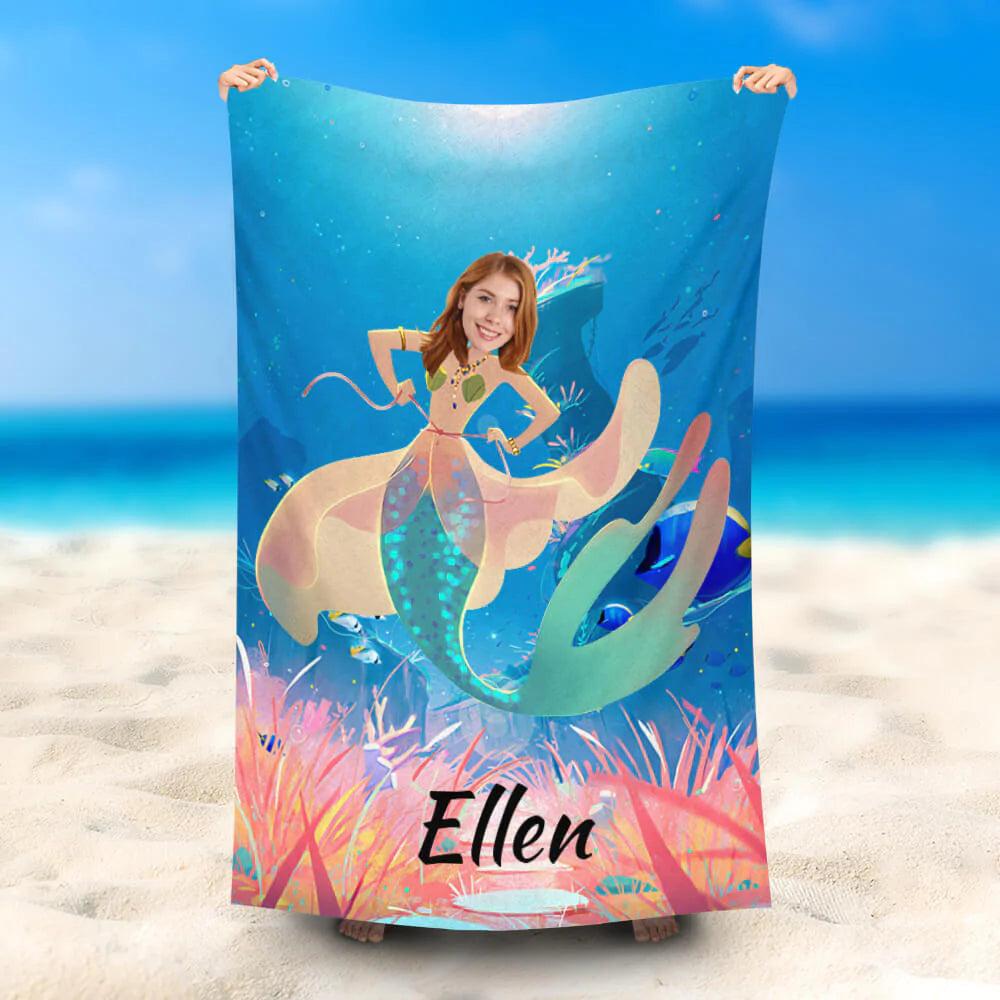 Lofaris Personalized Undersea Mermaid Skirt Face Beach Towel