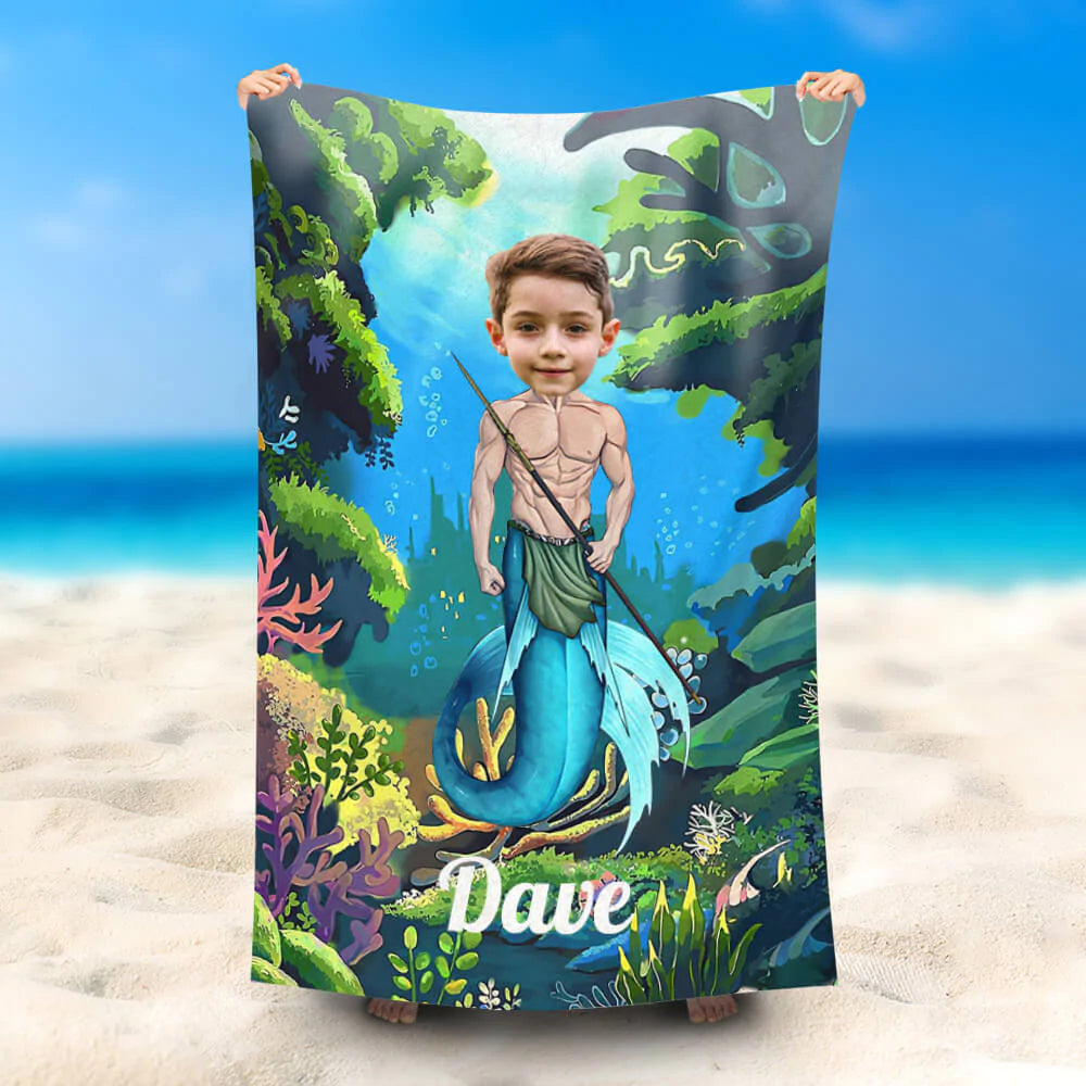 Lofaris Personalized Undersea Strong Male Mermaid Beach Towel