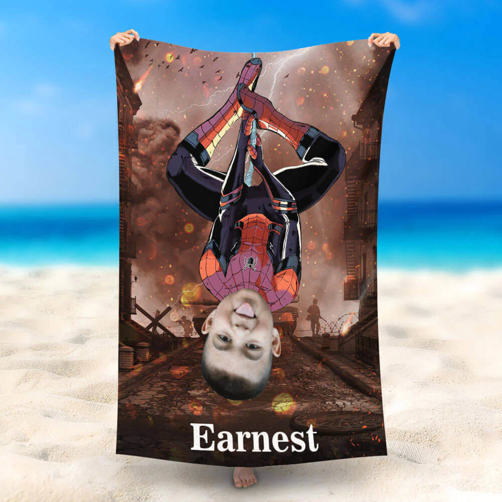 Lofaris Personalized Upside Down Spiderboy Beach Towel With Name