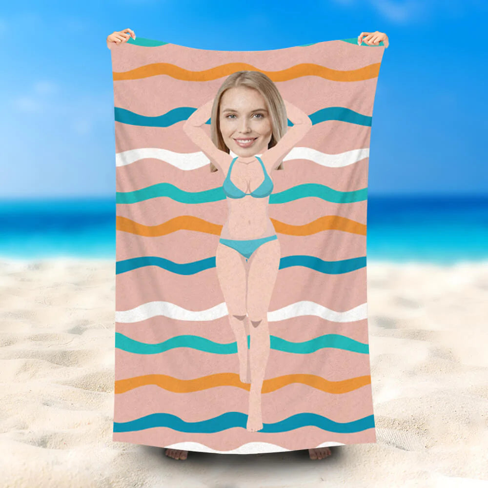 Lofaris Personalized Waves Bikini Beauty Holiday Beach Towel