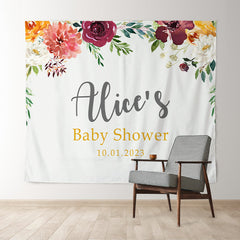 Lofaris Personalized White Floral Baby Shower Girl Backdrop