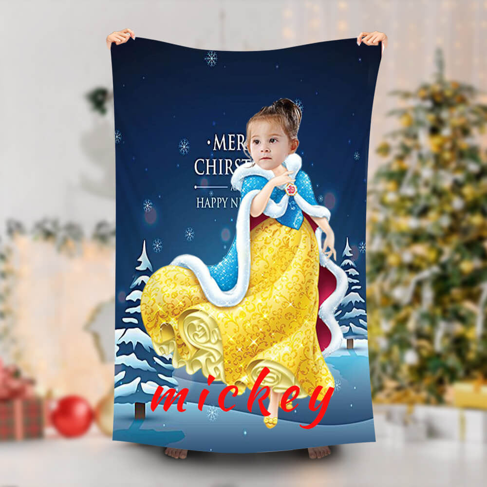 Lofaris Personalized Winter Night Snow White Face Beach Towel