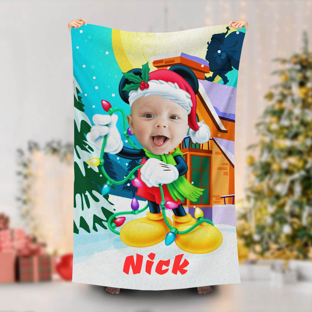 Lofaris Personalized Winter Santa Mickey Baby Beach Towel