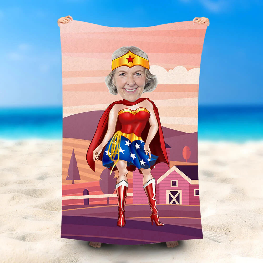 Lofaris Personalized Wonderwoman Face Mountain Cabin Beach Towel