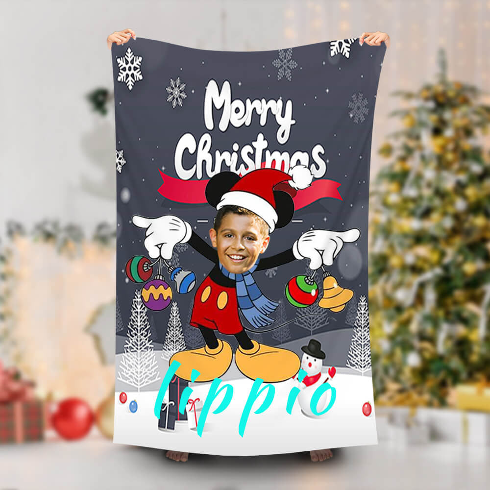 Lofaris Personalized Xmas Bell Mickey Beach Towel With Photo