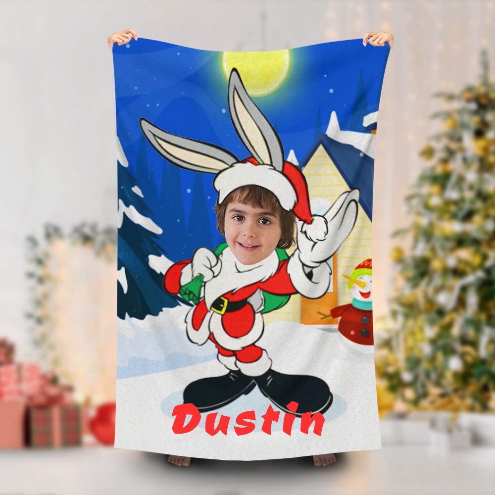 Lofaris Personalized Xmas Santa Bugs Bunny Beach Towel