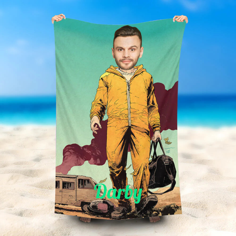 Lofaris Personalized Yelllow Suit Boy Bus Smoking Beach Towel