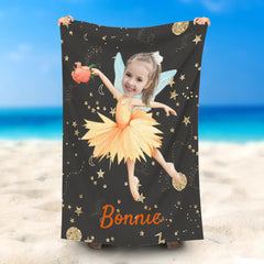 Lofaris Personalized Yellow Dress Elf Black Summer Beach Towel