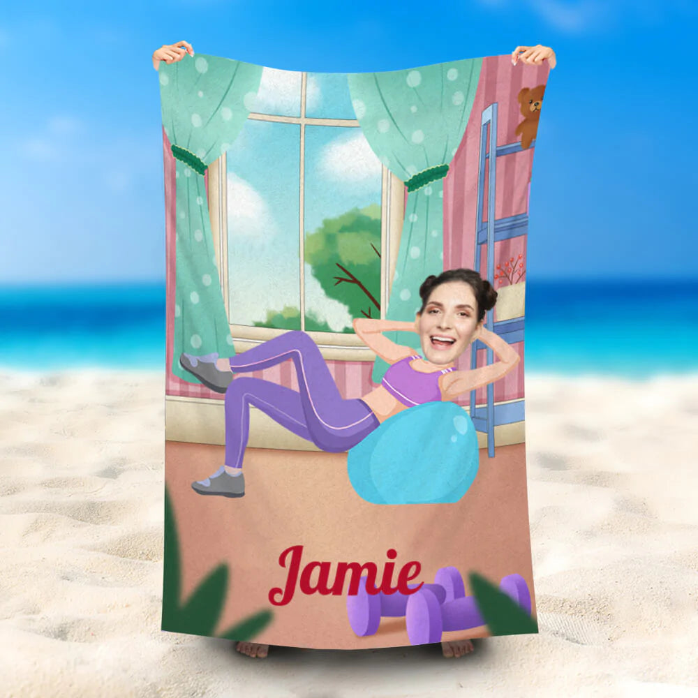 Lofaris Personalized Yoga Ball Woman Window Beach Towel With Name