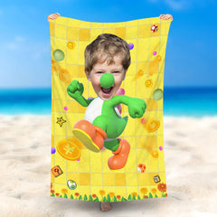 Lofaris Personalized Yoshi Supermario Yellow Face Beach Towel