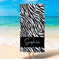 Lofaris Personalized Zebra Stripes And Name Summer Beach Towel