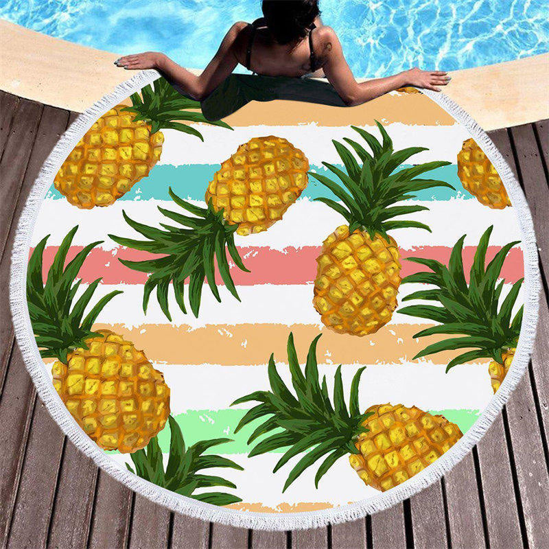 Lofaris Pineapple Rainbow Stripes Large Round Summer Beach Towel