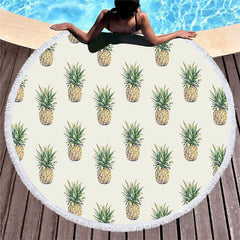 Lofaris Pineapple White Bottom Large Circle Beach Blanket