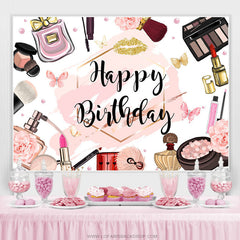 Lofaris Pink Abstract Cosmetic Pattern Happy Birthday Backdrop