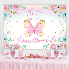 Lofaris Pink And Blue Flowers Butterfly Theme Birthday Backdrop