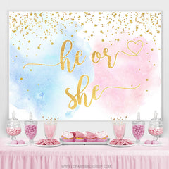 Lofaris Pink And Blue Gold Glitter She Or He Baby Shower Backdrop