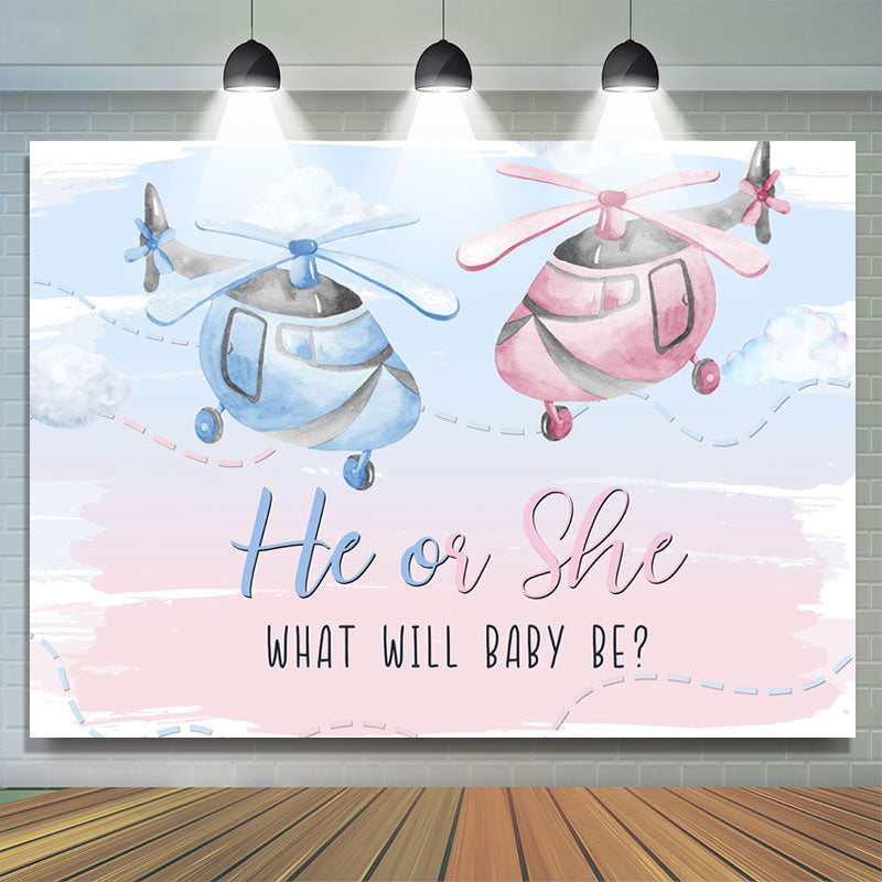 Lofaris Pink And Blue Helicopter Backdrops For Baby Shower