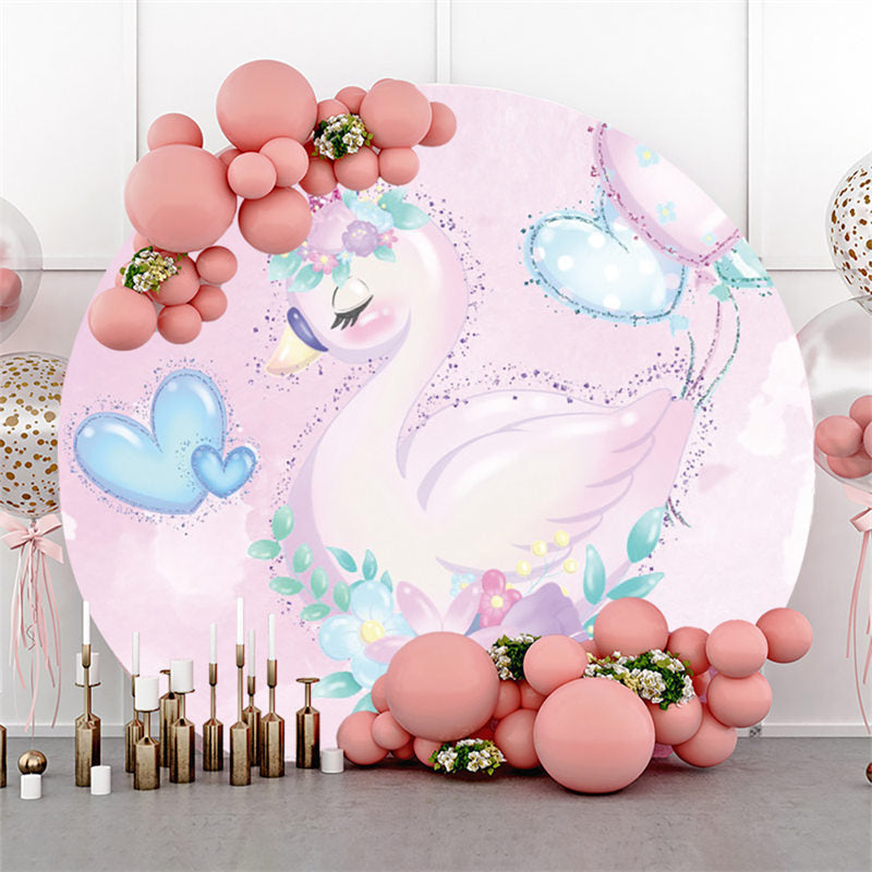 Lofaris Pink And Blue Love Floral Swan Birthday Party Backdrop