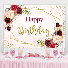 Lofaris Pink And Dark Red Floral Happy Birthday Party Backdrop