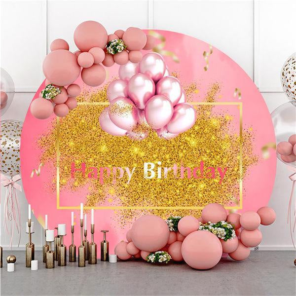 Lofaris Pink And Glitter Balloon Circle Happy Birthday Backdrop