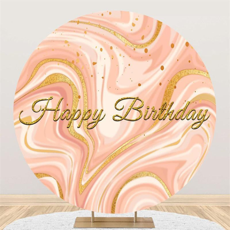 Lofaris Pink and Gold Glitter Round Happy Birthday Backdrop