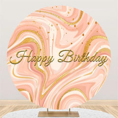 Lofaris Pink and Gold Glitter Round Happy Birthday Backdrop