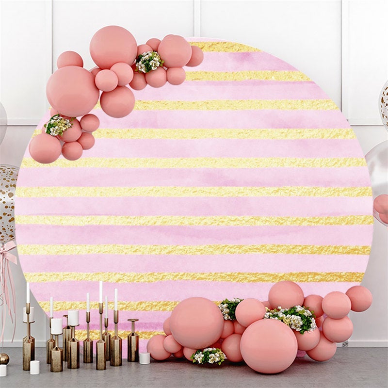 Lofaris Pink And Gold Stripes Round Birthday Party Backdrop