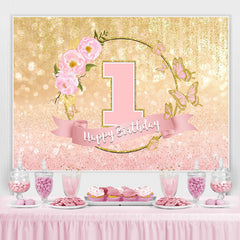 Lofaris Pink And Golden 1st Birthday Glitter Bokeh Backdrop